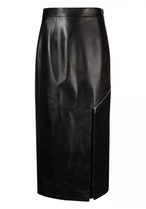 Alexander McQueen side-slit leather midi skirt - Black