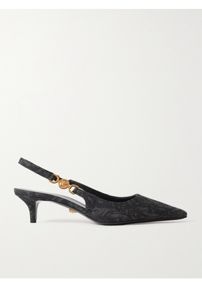 Versace - Embellished Brocade Slingback Pumps - Black - IT35,IT35.5,IT36,IT36.5,IT37,IT37.5,IT38,IT38.5,IT39,IT39.5,IT40,IT40.5,IT41