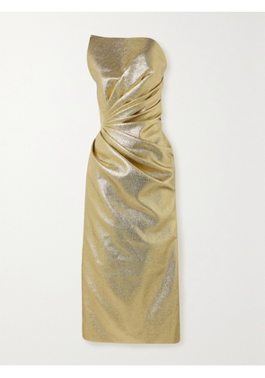 SAFIYAA - Daxton Strapless Gathered Metallic Lamé Midi Dress - Gold - FR 34,FR 36,FR 38,FR 40,FR 42,FR 44