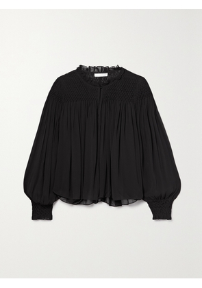 LOVESHACKFANCY - Fernanda Smocked Chiffon Blouse - Black - xx small,x small,small,medium,large,x large