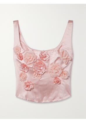 LOVESHACKFANCY - Lorelai Cropped Appliquéd Satin Bustier Top - Pink - US0,US2,US4,US6,US8,US10,US12