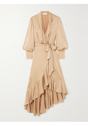 Zimmermann - Asymmetric Ruffled Duchesse Silk-satin Midi Wrap Dress - Neutrals - 00,1,2,3,4