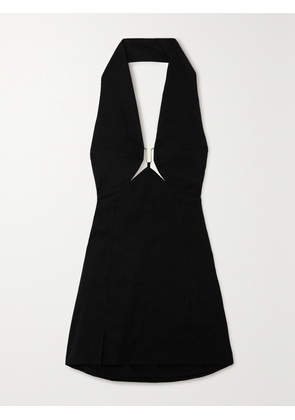 Cult Gaia - Rumi Cutout Linen-blend Halterneck Mini Dress - Black - US0,US2,US4,US6,US8,US10,US12