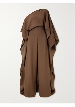 Taller Marmo - Jerry Cape-effect One-shoulder Crepe Jumpsuit - Brown - IT36,IT38,IT40,IT42,IT44,IT46,IT48