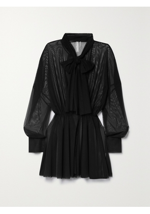 Norma Kamali - Tie-neck Stretch-mesh Mini Dress - Black - xx small,x small,small,medium,large,x large