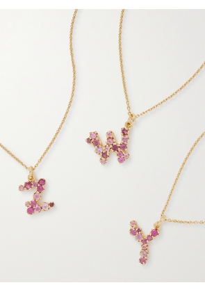 Pacharee - Floret Alphabet Gold-plated Emerald Necklace - Pink - A,B,C,D,E,F,G,H,I,J,K,L,M,N,O,P,R,S,T,U,V,W,X,Y,Z