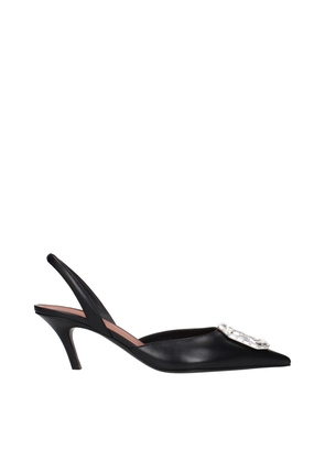 Amina Muaddi Black Leather Pumps - EU38/US8