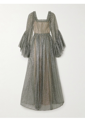 SANDRA MANSOUR - Enchanteresse Ruffled Glittered Tulle Maxi Dress - Green - FR 36,FR 38,FR 40,FR 42,FR 44