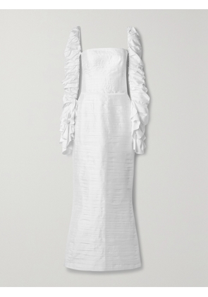 SANDRA MANSOUR - Third Wisdom Draped Pintucked Shantung Midi Dress - Off-white - FR 34,FR 36,FR 38,FR 40,FR 42