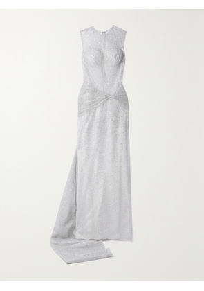 SANDRA MANSOUR - Sunlight Ruched Glittered Tulle Gown - White - FR 34,FR 36,FR 38,FR 40,FR 42,FR 44