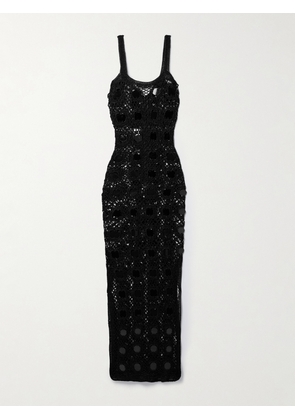 ALIX PINHO - Translucid Pailette-embellished Crocheted Maxi Dress - Black - x small,small,medium,large