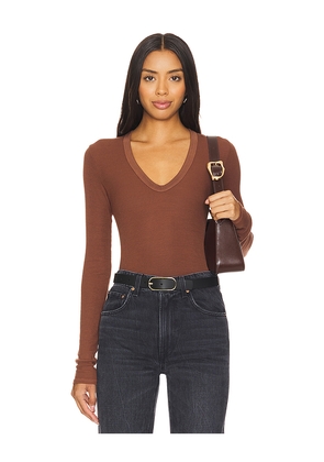 Enza Costa Rib Bold U-neck Long Sleeve in Brown. Size M. Also in S, XL, XS.