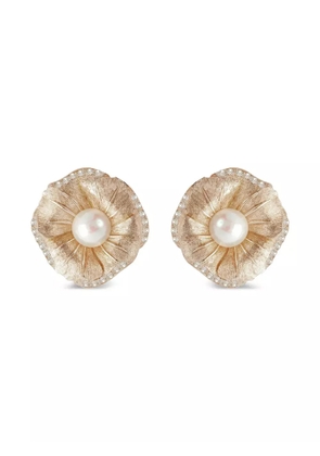 Christian Dior Pre-Owned 1980s floral pearl clip-on earrings - Gold