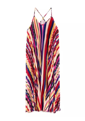 FARM Rio diagonal-stripes pleated midi dress - Red