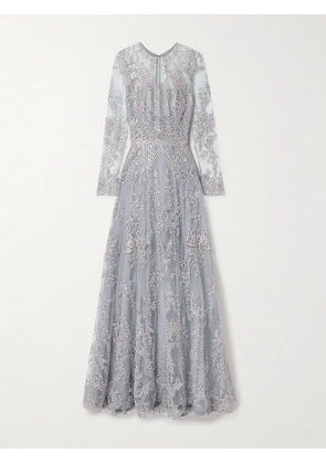 NAEEM KHAN - Embroidered Sequin-embellished Tulle Gown - Blue - US0,US2,US4,US6,US8