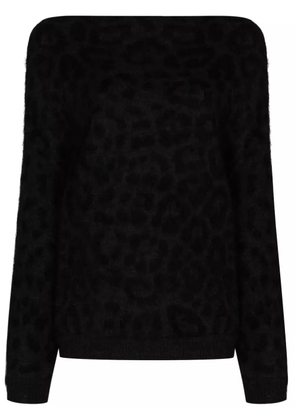 Valentino Garavani off-shoulder leopard knit jumper - Black