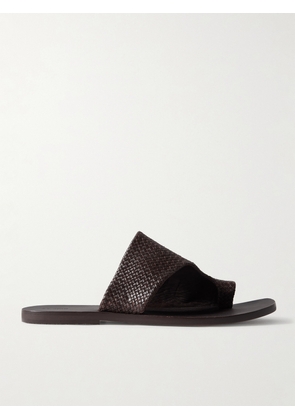 ST. AGNI - Asymmetric Woven Leather Slides - Brown - IT35,IT36,IT37,IT38,IT39,IT40,IT41,IT42