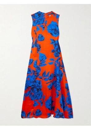 AZ FACTORY - Paneled Floral-print Satin Midi Dress - Orange - FR 34,FR 36,FR 38,FR 40,FR 42