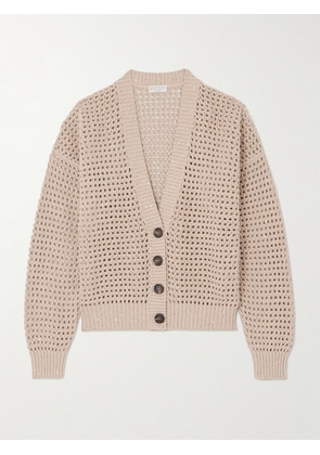 Brunello Cucinelli - Sequin-embellished Open-knit Cotton-blend Cardigan - Brown - xx small,x small,small,medium,large,x large,xx large