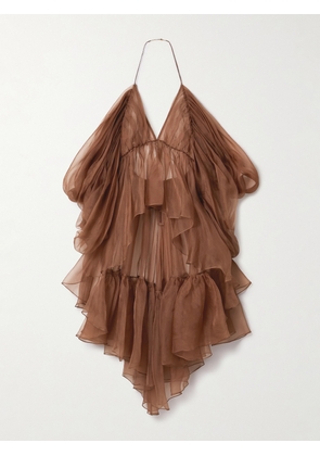 Zimmermann - Natura Cold-shoulder Tiered Silk-organza Top - Brown - 01,2,3,4