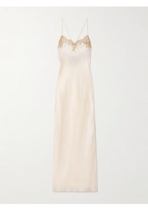 ROSAMOSARIO - Mathilde Metallic Chantilly Lace-trimmed Silk-satin Maxi Dress - Cream - x small,small,medium,large,x large