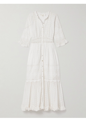 LOVESHACKFANCY - Botina Lace-trimmed Broderie Anglaise Cotton Midi Shirt Dress - Off-white - US00,US0,US2,US4,US6,US8,US10,US12,US14