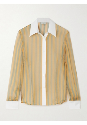 Dries Van Noten - Poplin-trimmed Striped Crinkled Silk-chiffon Shirt - Orange - FR 34,FR 36,FR 38,FR 40,FR 42,FR 44