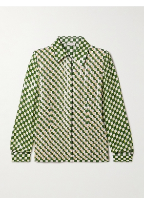 Dries Van Noten - Embellished Checked Crepe Shirt - Green - FR 34,FR 36,FR 38,FR 40,FR 44