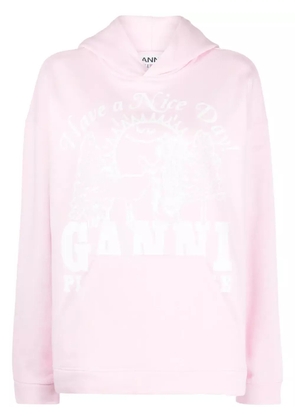 GANNI logo-print organic cotton hoodie - Pink