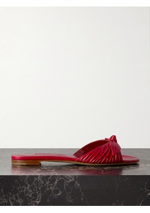 Manolo Blahnik - Lolloflat Bow-embellished Gathered Leather Sandals - IT36,IT36.5,IT37,IT37.5,IT38,IT38.5,IT39,IT39.5,IT40,IT40.5,IT41,IT41.5,IT42