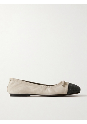 Brunello Cucinelli - Bead-embellished Suede Ballet Flats - Cream - IT36,IT36.5,IT37,IT37.5,IT38,IT38.5,IT39,IT39.5,IT40,IT41