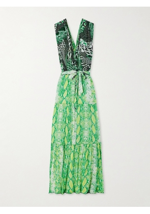DIANE VON FURSTENBERG - Drew Reversible Printed Mesh Maxi Wrap Dress - Green - xx small,x small,small,medium,large,x large