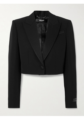 Versace - Cropped Satin-trimmed Grain De Poudre Wool Blazer - Black - IT36,IT38,IT40,IT42,IT44,IT46