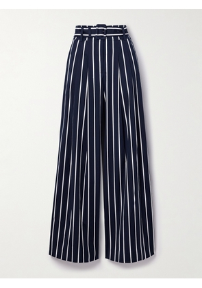Veronica Beard - Maliyah Belted Striped Cotton-blend Wide-leg Pants - Blue - US0,US2,US4,US6,US8,US10,US12