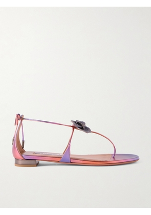 Aquazzura - Orchid Crystal-embellished Metallic Leather Sandals - Multi - IT36,IT37,IT37.5,IT38,IT38.5,IT39,IT39.5,IT40,IT40.5,IT41,IT42