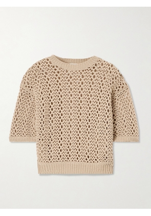 Brunello Cucinelli - Open-knit Cotton-blend Sweater - Neutrals - x small,small,medium,large,x large