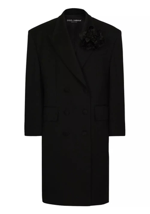Dolce & Gabbana floral-appliqué virgin wool coat - Black