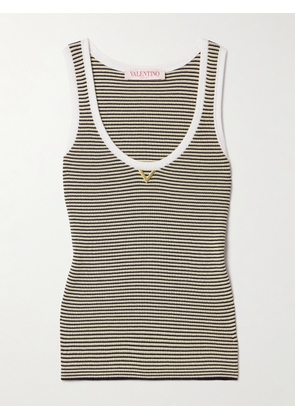 Valentino Garavani - Embellished Striped Metallic Cotton-blend Tank - Black - xx small,x small,small,medium,large,x large