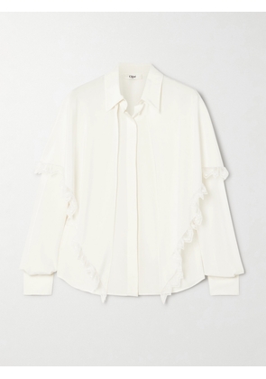 Chloé - Lace-trimmed Draped Layered Silk-crepe De Chine Shirt - White - FR 34,FR 36,FR 38,FR 40,FR 42,FR 44,FR 46