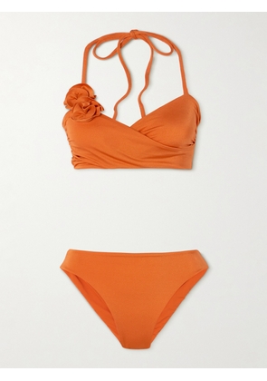 Maygel Coronel - Agora Appliquéd Halterneck Bikini - Orange - Petite,One Size,Extended