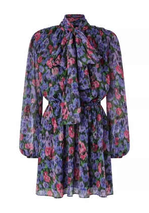 PINKO floral-print tie-neck mini dress - Purple