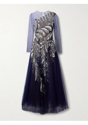 Oscar de la Renta - Appliquéd Sequined Tulle Gown - Blue - US4,US6,US8,US10,US12