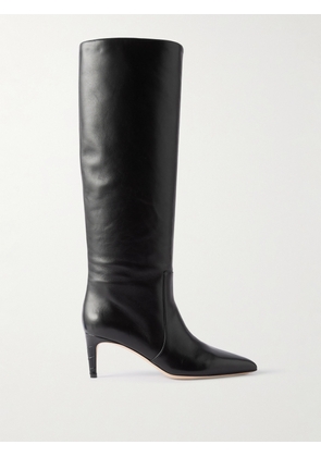 Paris Texas - Stiletto Croc-effect Trimmed Leather Knee Boots - Black - IT35,IT35.5,IT36,IT36.5,IT37,IT37.5,IT38,IT38.5,IT39,IT39.5,IT40,IT40.5,IT41,IT41.5,IT42