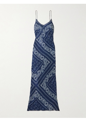 LOVESHACKFANCY - Deyo Lace-trimmed Printed Silk-habotai Maxi Dress - Blue - xx small,x small,small,medium,large,x large