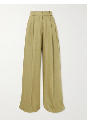 BLAZÉ Milano - Husi Pleated Linen And Silk-blend Wide-leg Pants - Green - 00,1,2,3,4