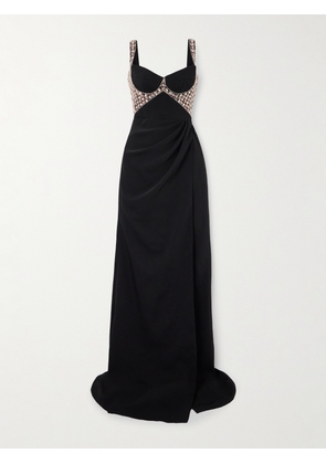 Sabina Bilenko - Wrap-effect Crystal-embellished Cady Gown - Black - UK 4,UK 6,UK 8,UK 10,UK 12