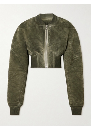 Rick Owens - Cropped Bleached Brushed-cotton Bomber Jacket - Green - x small,small,medium,large,x large,xx large