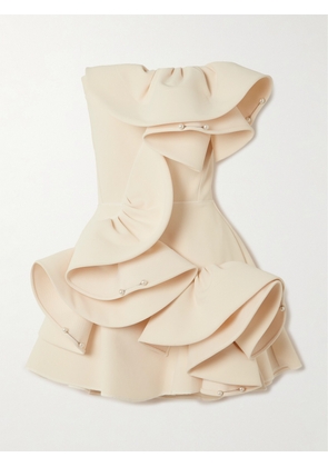 Maticevski - Atone Strapless Faux-pearl Embellished Ruffled Crepe Mini Dress - Cream - UK 6,UK 8,UK 10,UK 12,UK 14,UK 16