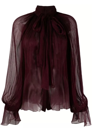 Atu Body Couture semi-sheer tie-neck blouse - Red