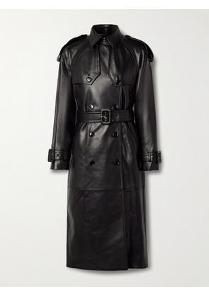 Salon 1884 - Filippa Double-breasted Belted Leather Trench Coat - Black - x small,small,medium